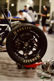 Photo of a Hoosier tire on the electric car.